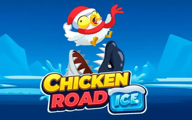 Bannière du jeu Chicken Road Ice avec la poule sur la glace